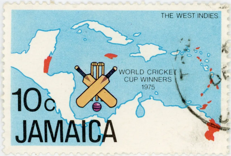 The West Indies World Cricket Cup Winners 1975 · Jamaica 1976 · postage stamp, designed by Cletus Henriques